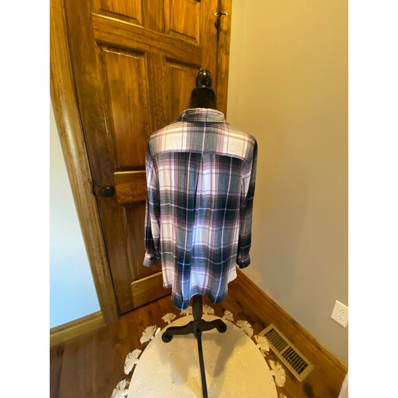 Terra & Sky Flannel Shirt Plus Size 1X Top Plaid Purple Pink Womans Button down - Picture 3 of 7